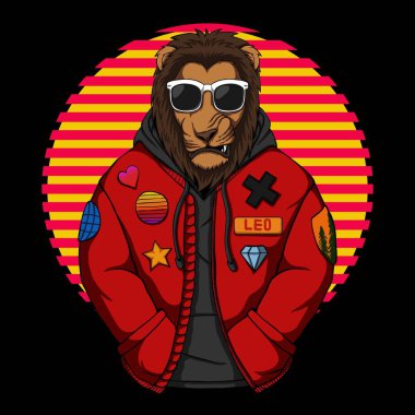 Cool Lion şirketiniz veya markanız için bir ceket vektör çizimi takın