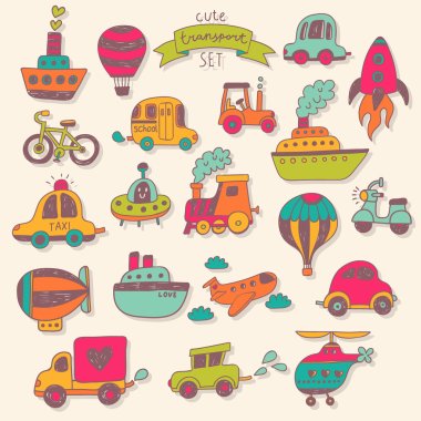 Transportation icons color set