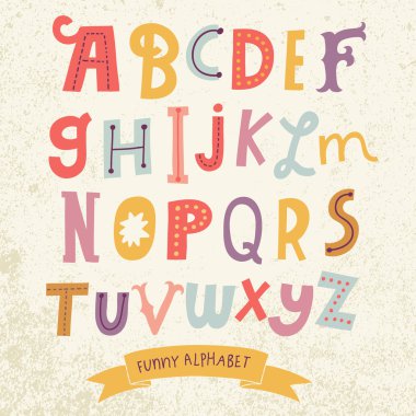 Bright funny cartoon alphabet clipart