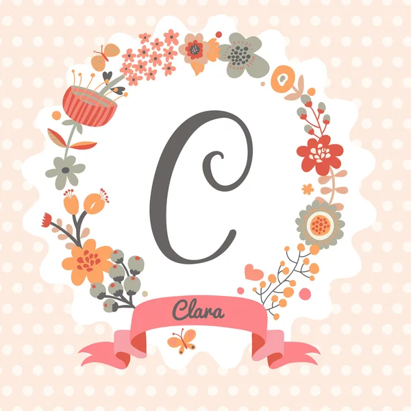 Corona floral con letra C — Vector de stock