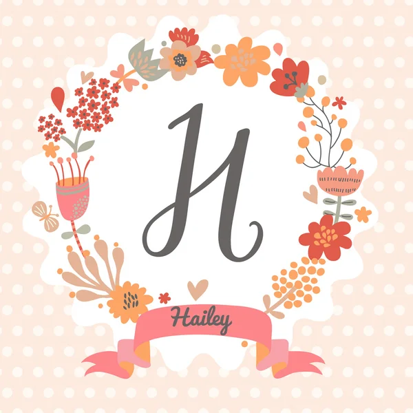 Floral wreath with letter H — Stock Vector