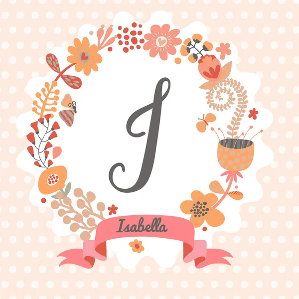 Floral wreath with letter I — Stock Vector