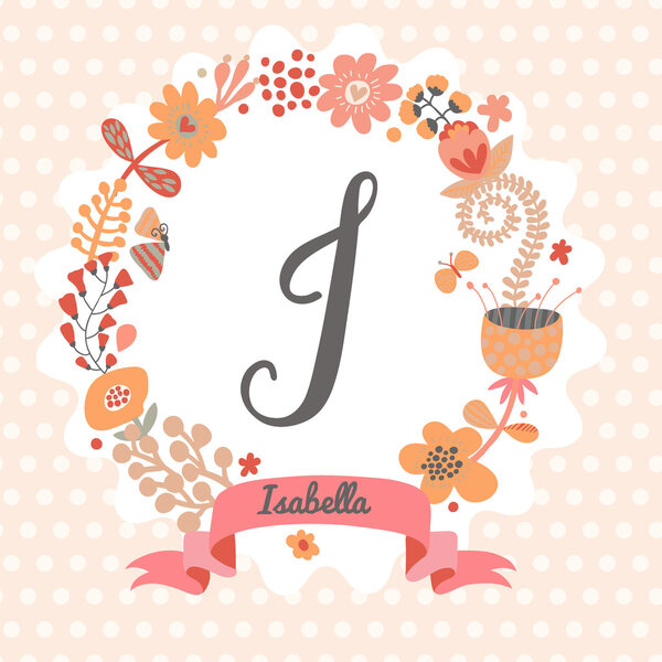 Floral wreath with letter I