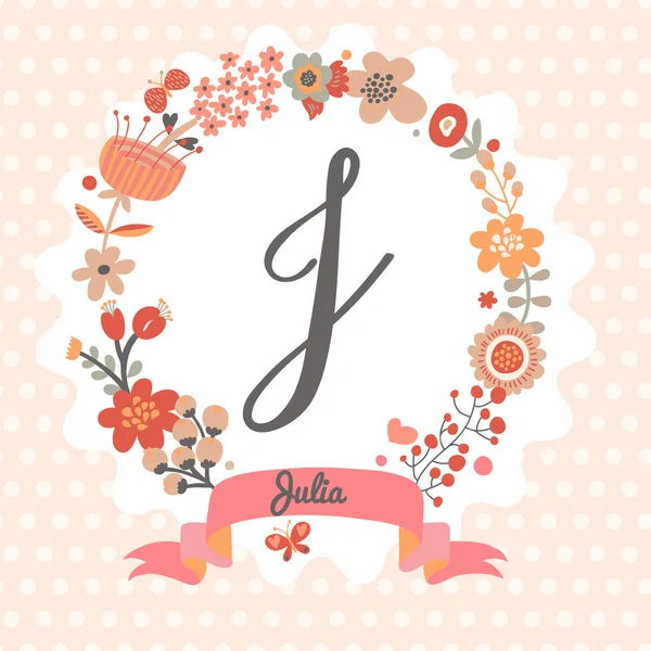 J の文字と花の花輪 — ストックベクタ