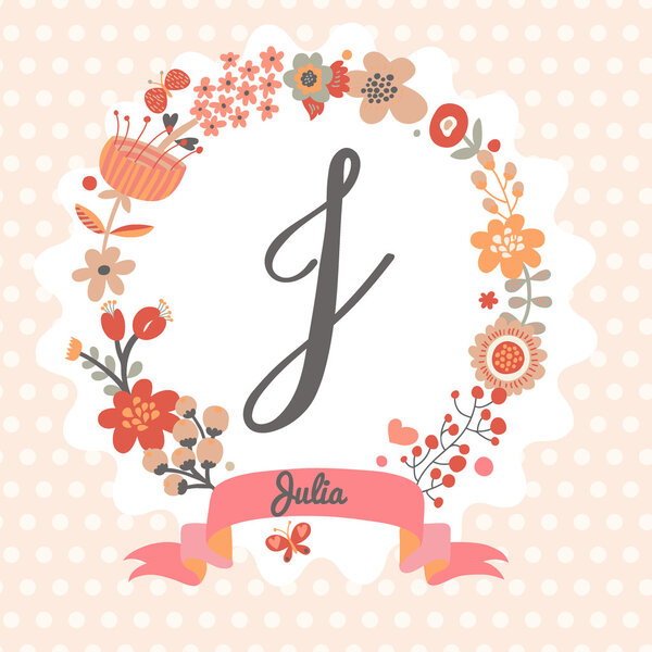 Floral wreath with letter J