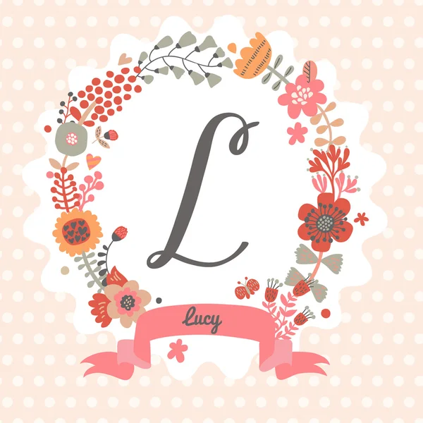 Bloemen krans met de letter L — Stockvector