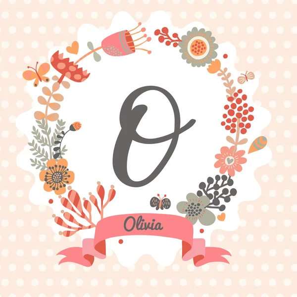 Floral wreath with letter O — Stock Vector