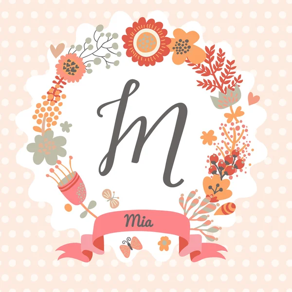 Floral wreath with letter M — Stock Vector