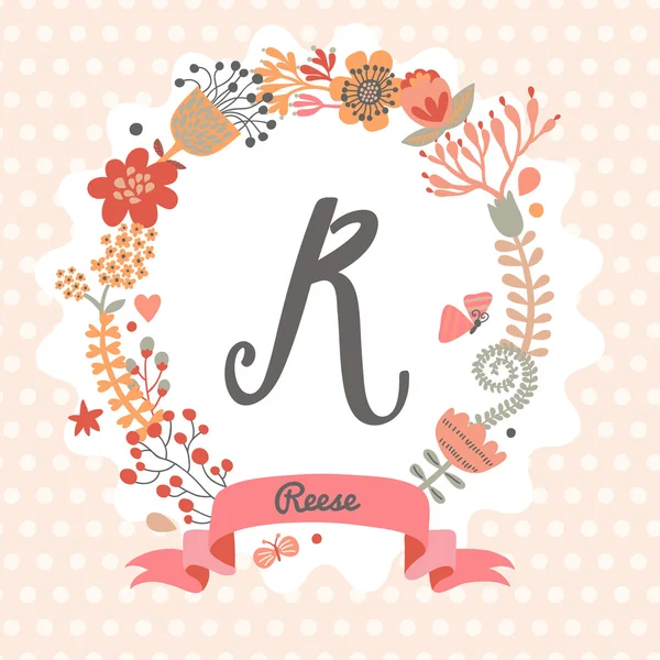 Bloemen krans met de letter R — Stockvector