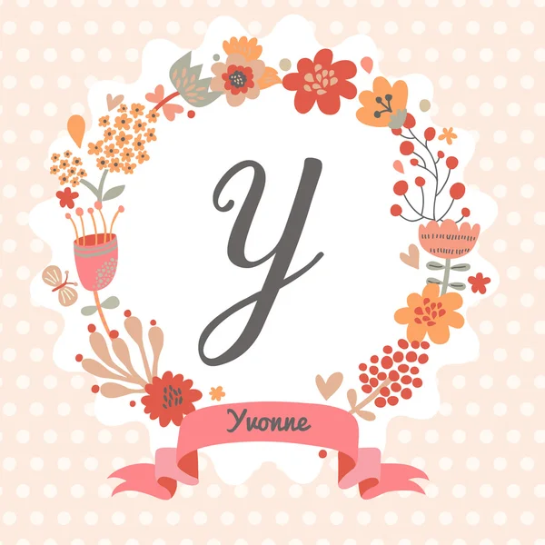 Floral wreath with letter Y — Stock Vector