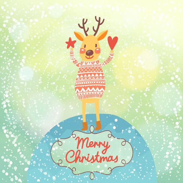 Bright Christmas card with deer — Stock Vector