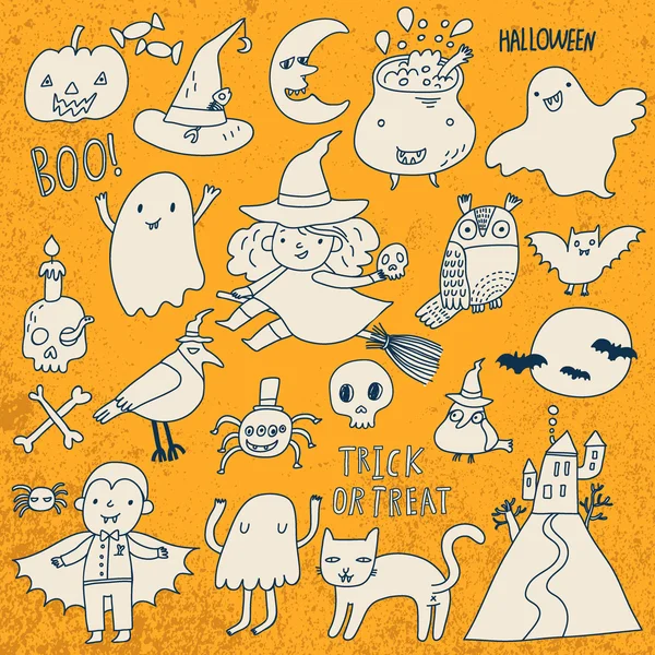 Ensemble de personnages mignons Halloween — Image vectorielle