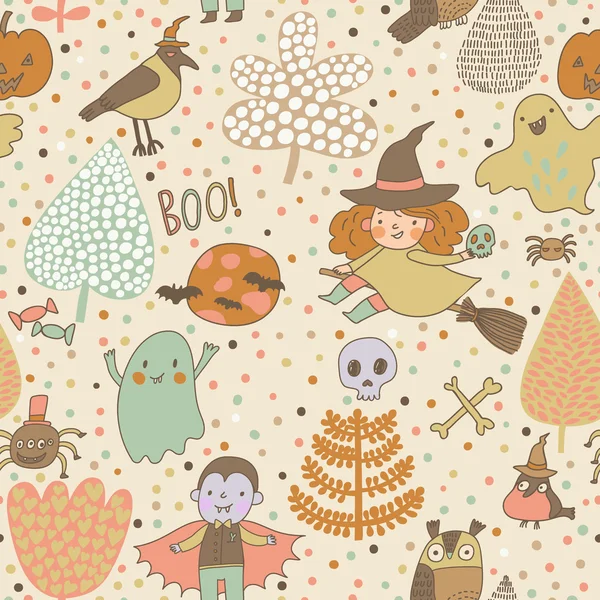 Halloween dessin animé motif sans couture — Image vectorielle