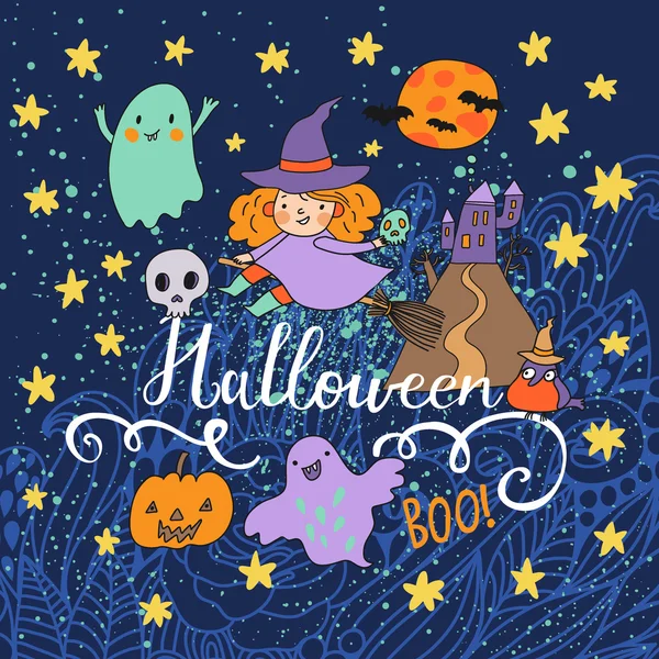 Hermosa tarjeta de dibujos animados de Halloween — Archivo Imágenes Vectoriales