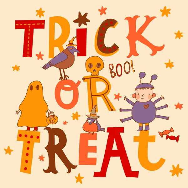 Truque brilhante ou tratar cartão de Halloween — Vetor de Stock