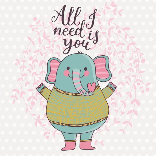 Tarjeta de dibujos animados con elefante — Vector de stock