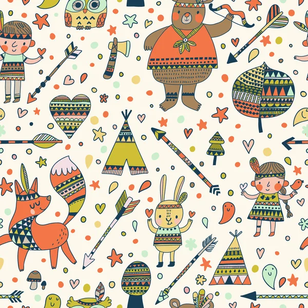 Indian cartoon seamless pattern — Stock Vector