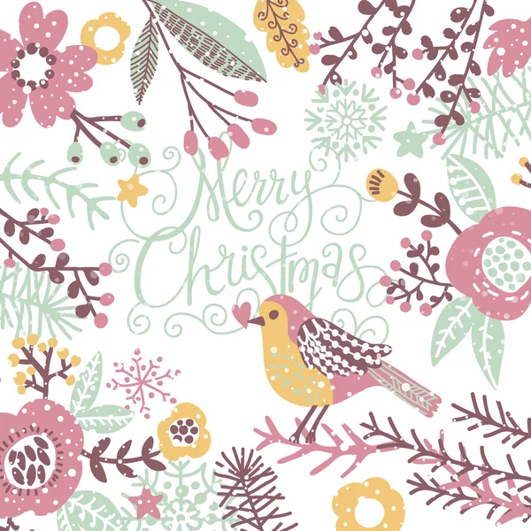 Joyeux Noël carte avec oiseau — Image vectorielle