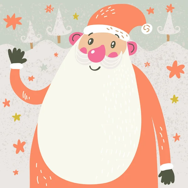 Kerstkaart met cartoon santa — Stockvector