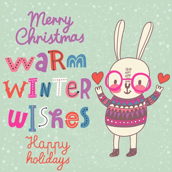 Christmas card with rabbit — Stock Vector