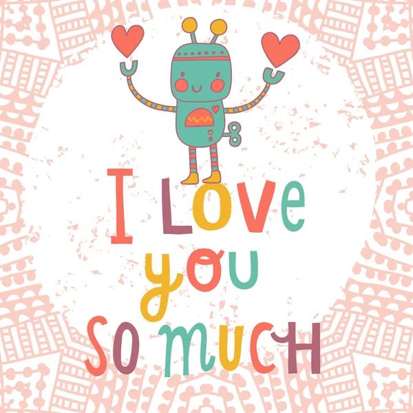 Tarjeta romántica con robot de dibujos animados — Vector de stock