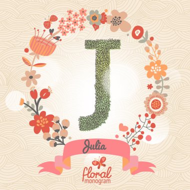 Stylish floral letter J clipart