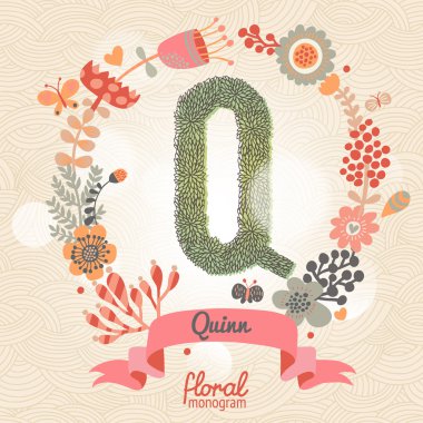Şık çiçek harf Q