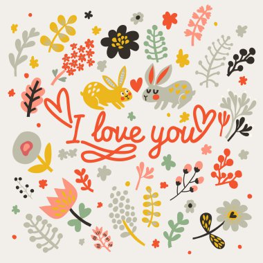 tavşan ile romantik aşk kartı