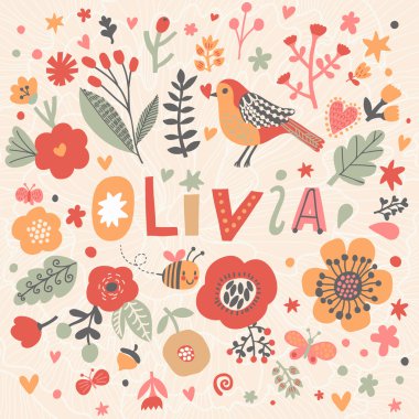 güzel çiçek kartı ile adı olivia