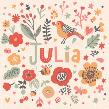 beautiful floral card with name Julia clipart