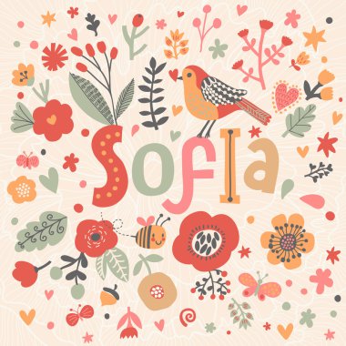 beautiful floral card with name Sofia clipart