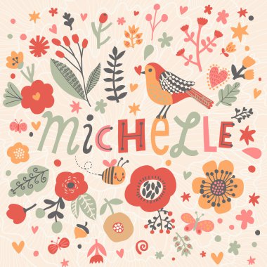 adı Michelle ile güzel çiçek kartı
