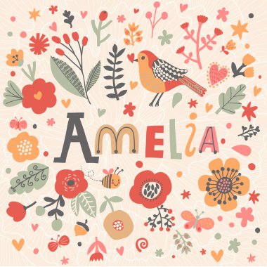 adı Amelia ile güzel çiçek kartı
