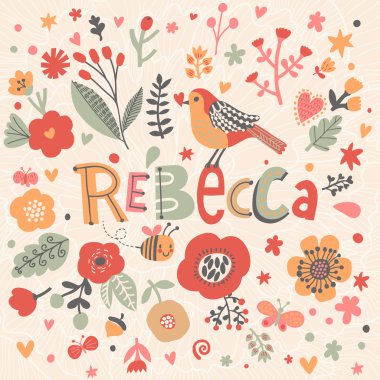 Çiçek dekoratif kartı adı Rebecca ile