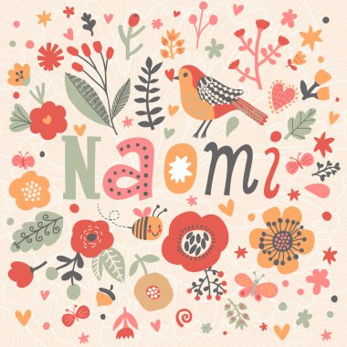 Adı Naomi ile parlak çiçek kartı