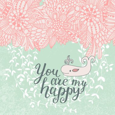 çiçekler ve balina karikatür kart