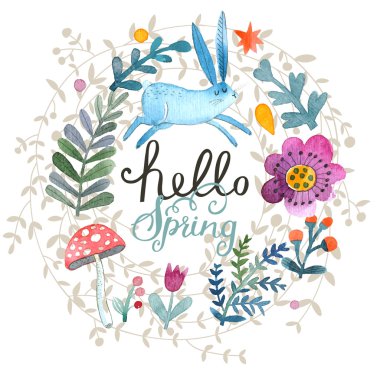 Çizgi film çiçek bahar kartı