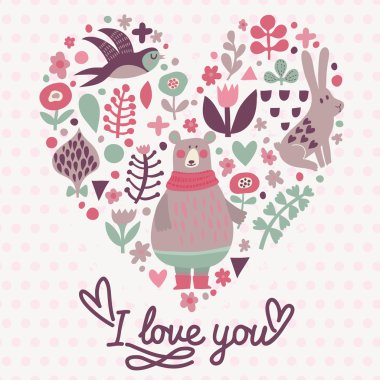 love romantic card with cartoon bear clipart