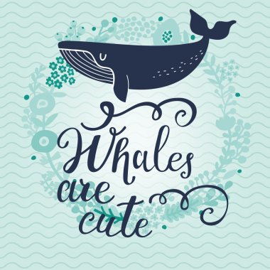 cute cartoon blue whale card