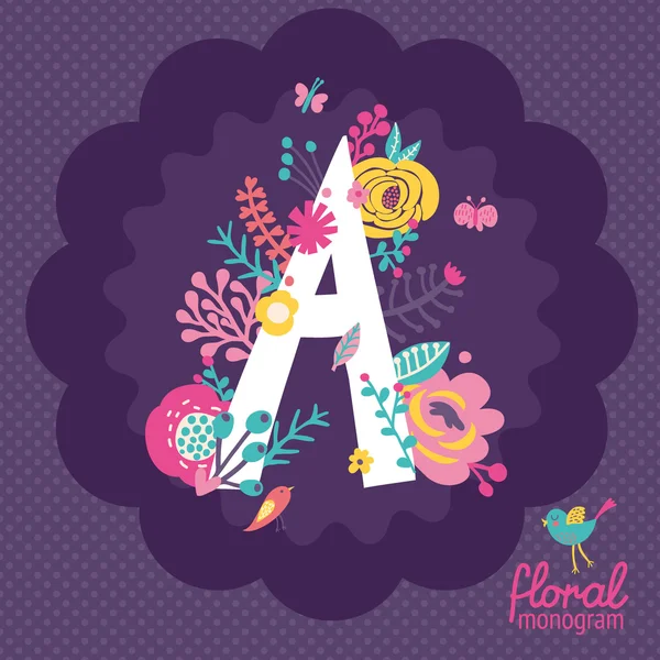 Floral card with letter A — Stock Vector