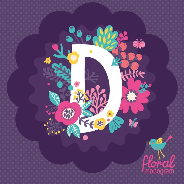 Floral κάρτα με το γράμμα D — Διανυσματικό Αρχείο