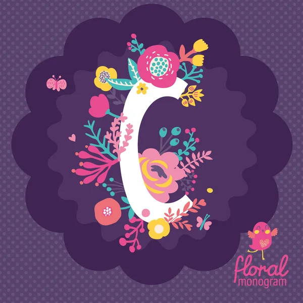 Floral card with letter C — Stock Vector