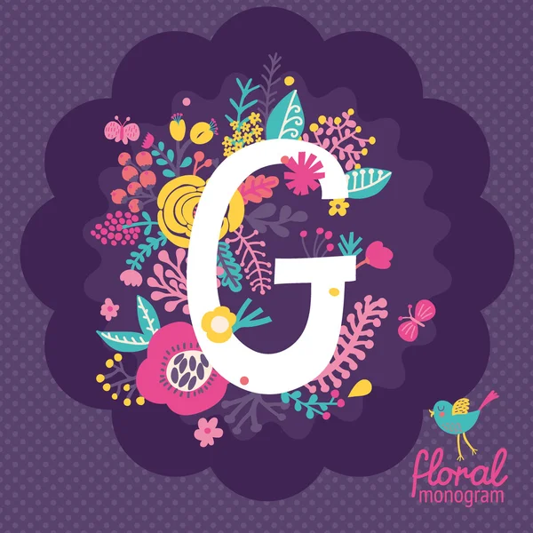 Carte florale avec lettre G — Image vectorielle