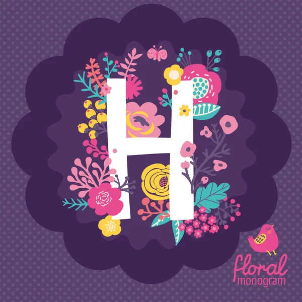 Floral card with letter H — Stock Vector