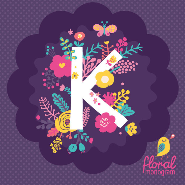 Floral card with letter K