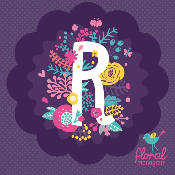 Floral κάρτα με το γράμμα R — Διανυσματικό Αρχείο