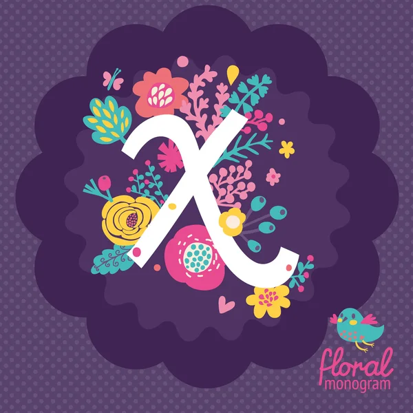 Floral card with letter X — Stock Vector