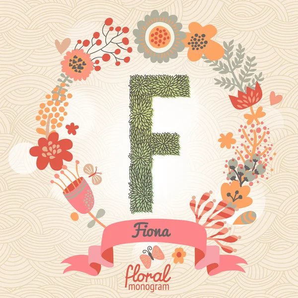 Stylish floral letter F — Stock Vector
