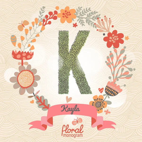 Élégante lettre florale K — Image vectorielle