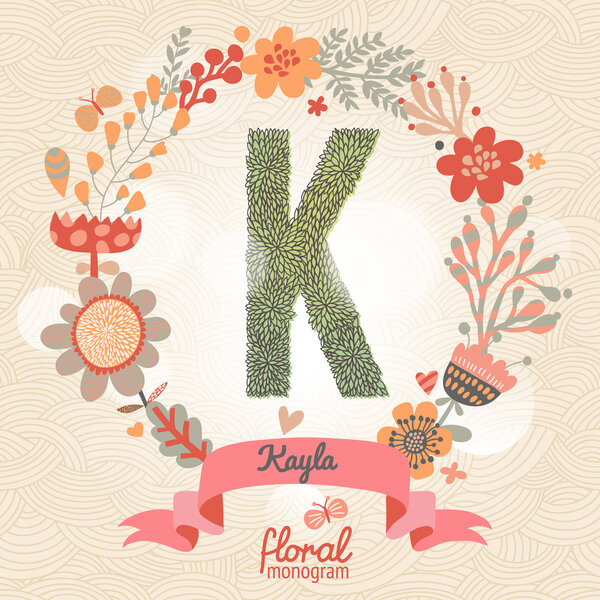 Stylish floral letter K